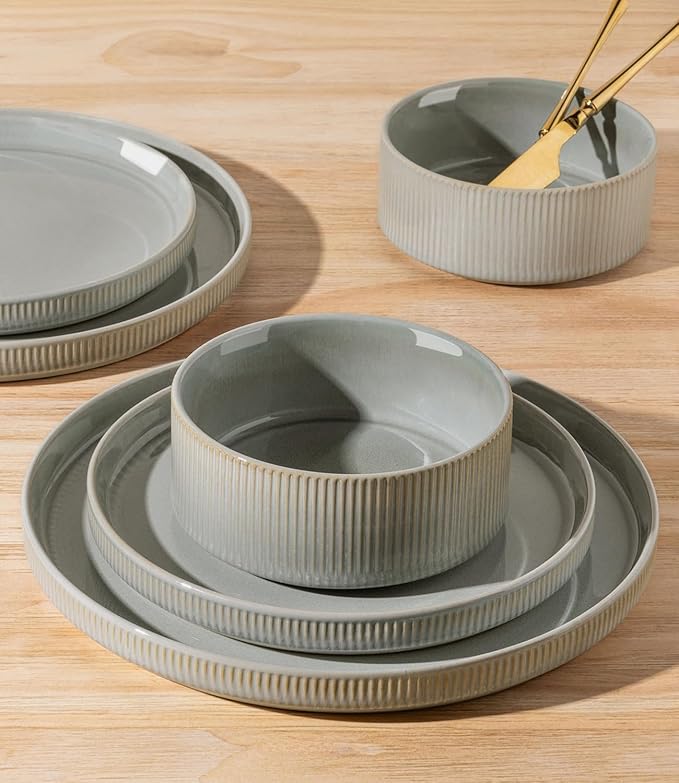 TheTerra Ceramic Dinnerware Set for 4, 12-Piece Plates and Bowls Set