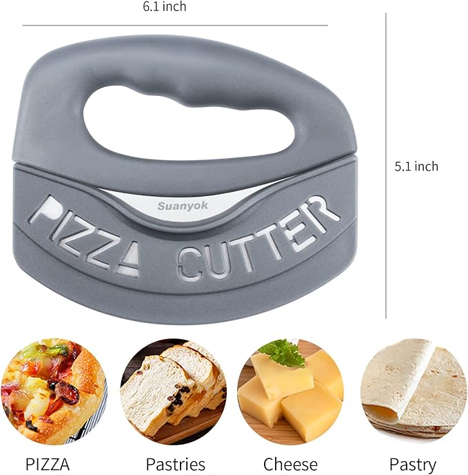 Suanyok Pizza Cutter Stainless Steel Rocker Blade with Cover(Gray)