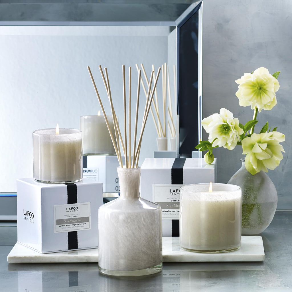 LAFCO New York Signature Candle, Star Magnolia - 15.5 oz - 90-Hour Burn Time - Reusable, Hand Blown Glass Vessel - Made in the USA