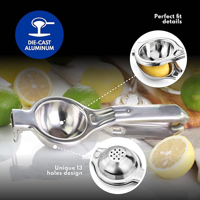 New Star Foodservice 43280 Commercial-Grade Stainless Steel Lemon Squeezer, Heavy Duty Citrus Juicer Press, Silver