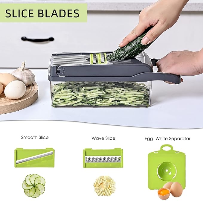 Vegetable Chopper with Container 13-in-1, 7 Blades Food Dicer Veggie Slicer