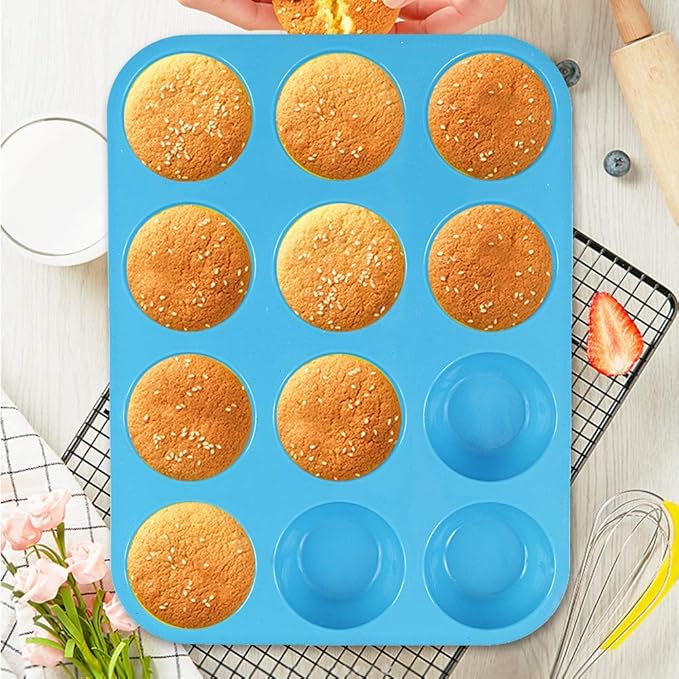 Cozihom Silicone Muffin Pan, Cupcake Pan, 12 Cups, Food Grade Egg Muffin Baking Silicone Molds, Non-stick, 3 Pcs