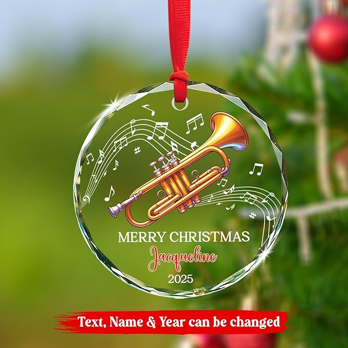 Personalized Text & Name Trumpet Instrument Christmas Glass Ornament, Musical Instrument Xmas Ornament Gifts for Trumpet Player, Custom Trumpetist Christmas Keepsake, Music Lover Glass Ornaments 2026