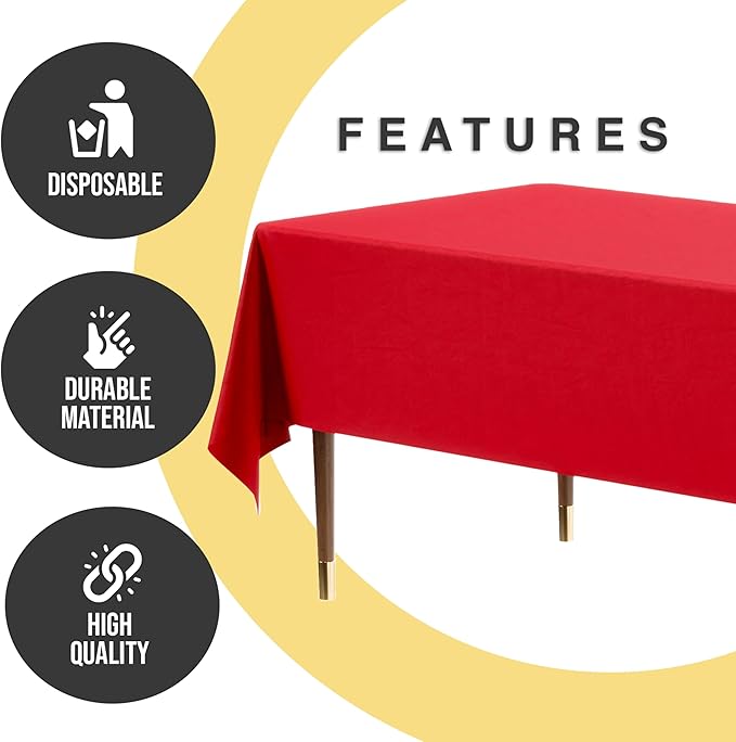 Exquisite Party Solids 66% Thicker Premium Plastic Table Cloth Rectangle Table Cover 0.5 Mil 6 Pack Red Table Cloth 54 Inch x 108 Inch Disposable Tablecloth Won't Tear Easily Like Cheap Thin Brands