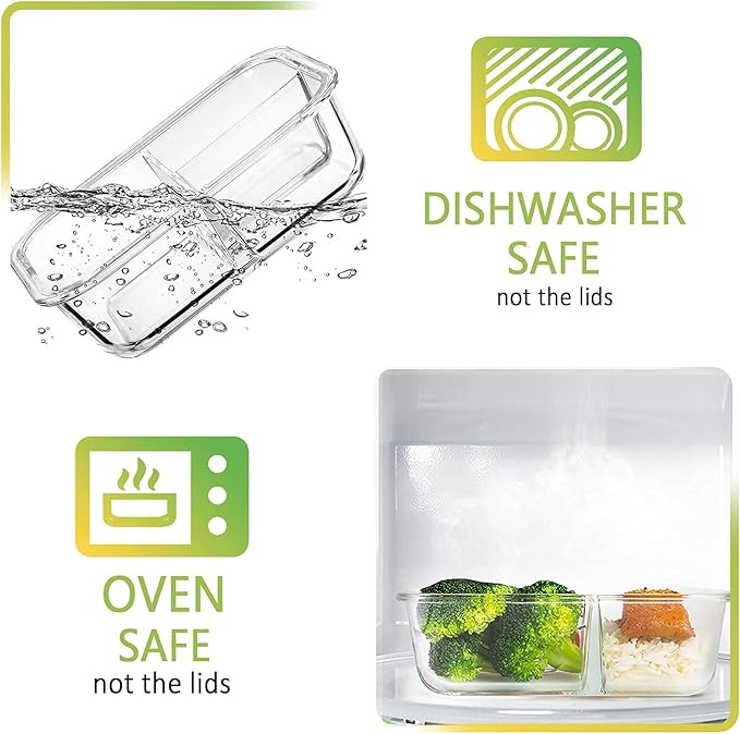 M MCIRCO 5 Pack,36 oz, 3 Compartments Glass Meal Prep Containers with Lids