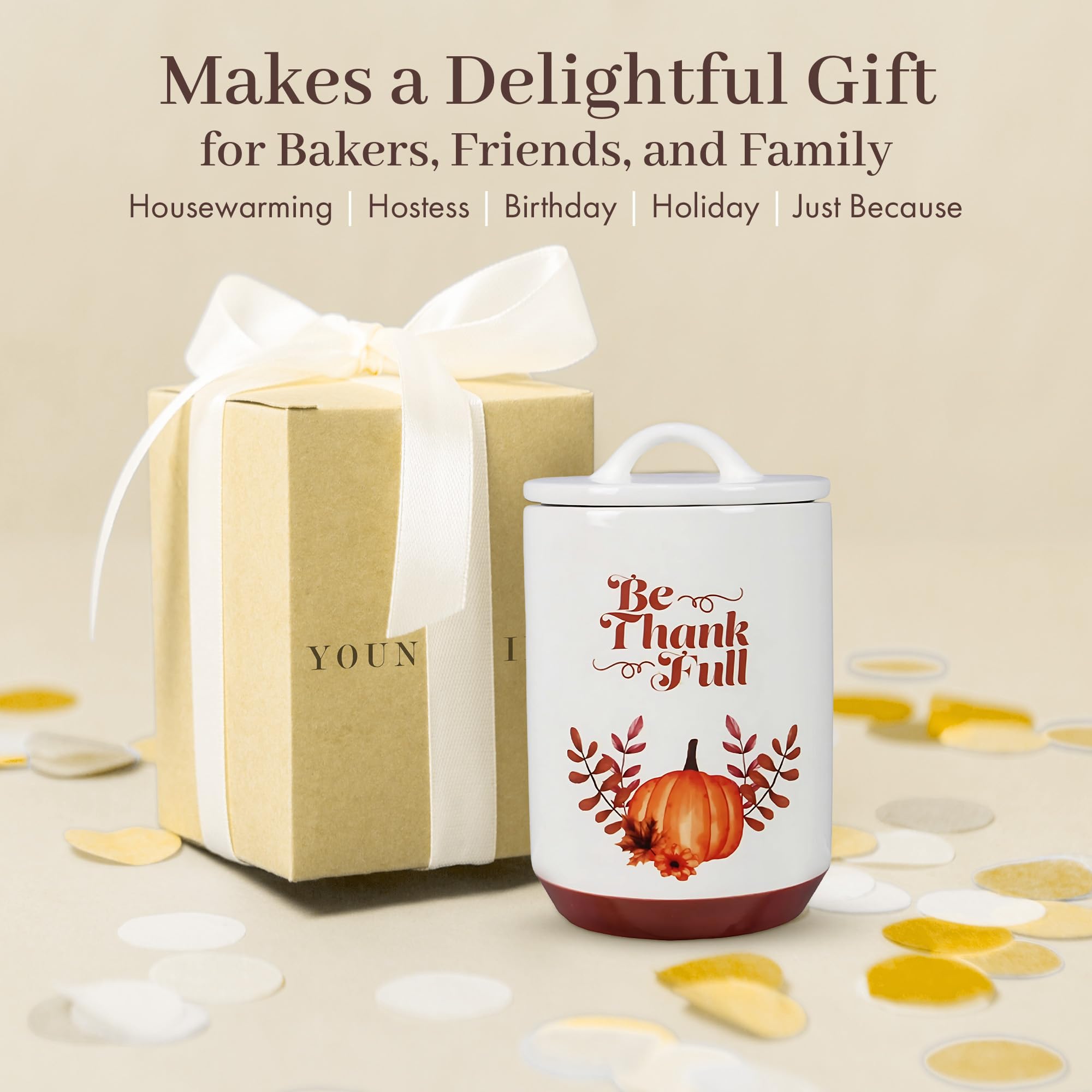 Young's Inc Ceramic Treat Jar with Lid, Joy Airtight Cat Dog Treat Jar, Rustic Kitchen Décor, Treats for Pets, Cookies, Candies, Decorative with Lids