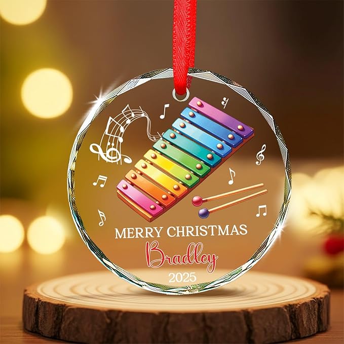 Personalized Xylophonist Christmas Ornament with Text/Name, Xylophone Glass Ornaments Gifts for Music Teacher, Custom Xylophone Player Xmas Tree Ornament, Musical Instrument Lover Glass Keepsake 2026