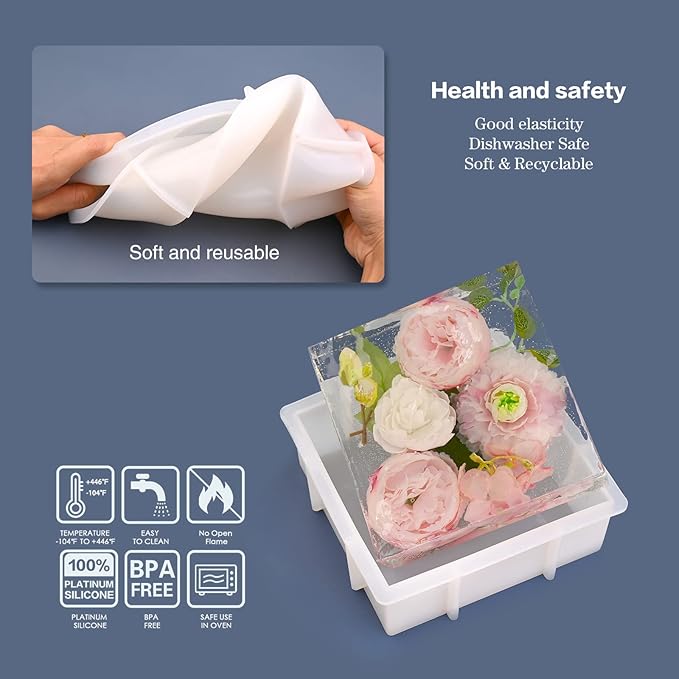 Actvty Square Silicone Molds for Resin, Deep Resin Molds for Epoxy Casting Flowers Preservation DIY Valentine, Anniversary, Wedding Keepsake Home Decor