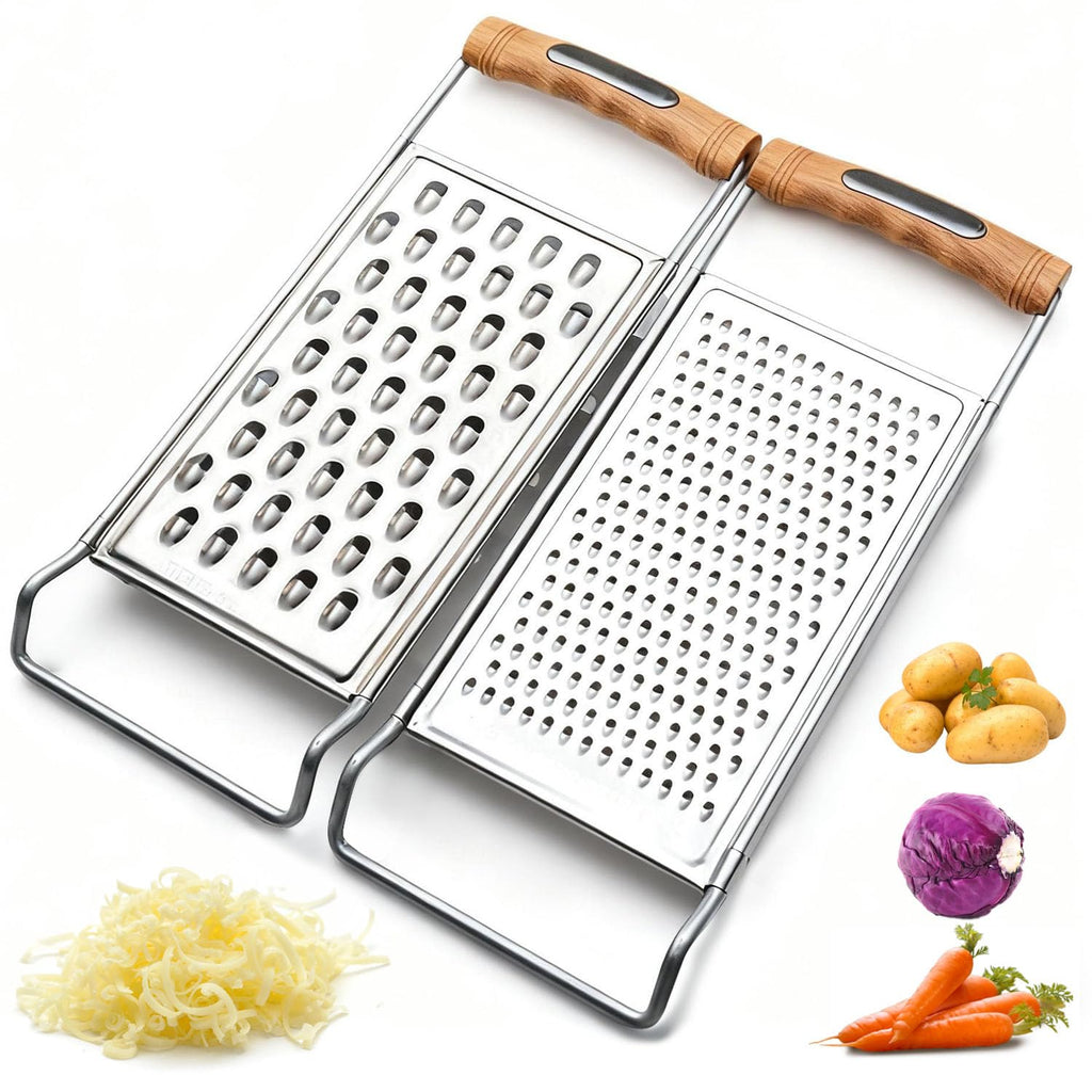 2 Pack Stainless Steel Handheld Grater Set, Coarse & Fine Kitchen Zester for Cheese, Vegetables, Chocolate & Spices
