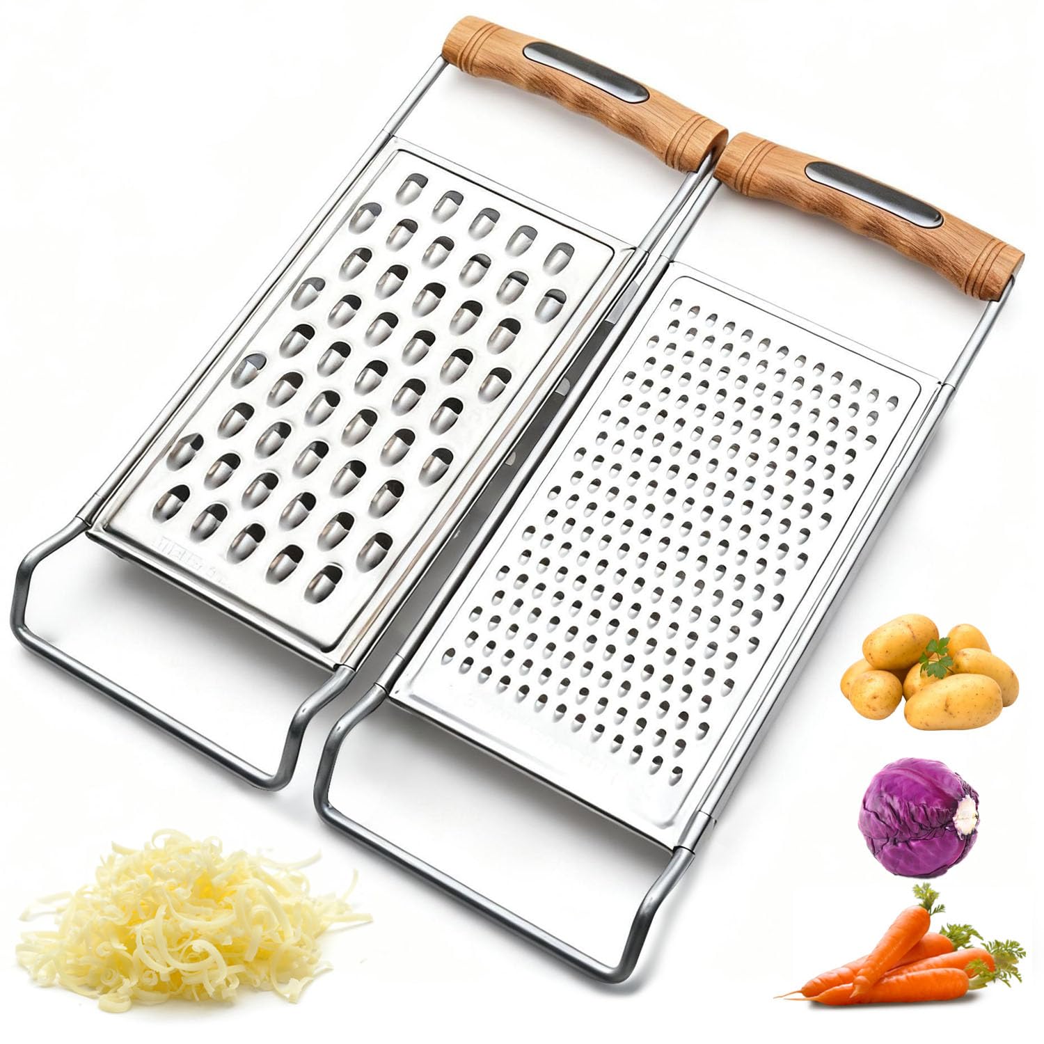 2 Pack Stainless Steel Handheld Grater Set, Coarse & Fine Kitchen Zester for Cheese, Vegetables, Chocolate & Spices