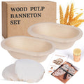 Non-Stick 10" Oval Wood Pulp Banneton Bread Proofing Basket Set Of 2, Sourdough Banneton Basket Set, Bread Making Tool Brotform Sourdough Bread Baking Supplies