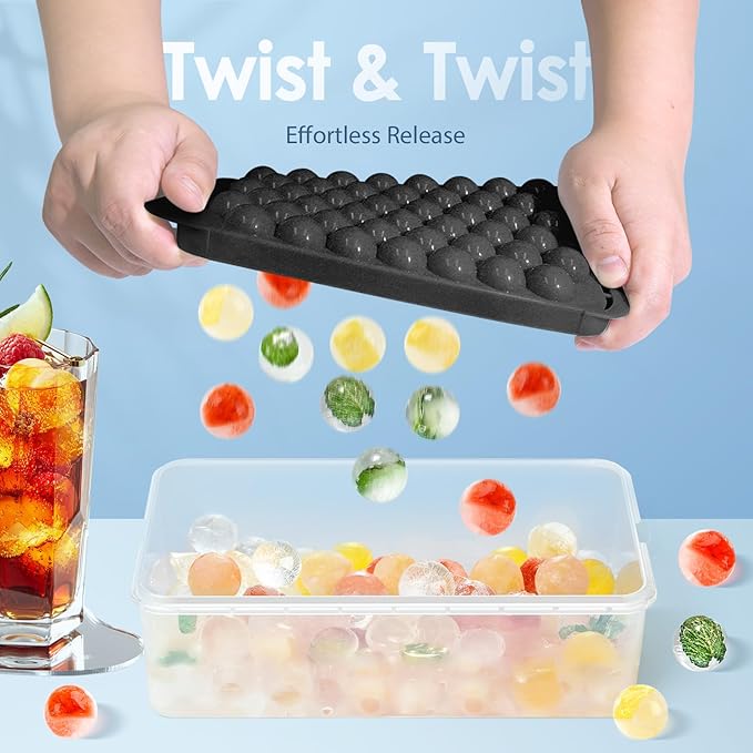 WIBIMEN Ice Cube Tray with Lid and Bin, 0.8" Round Ice Trays for Freezer