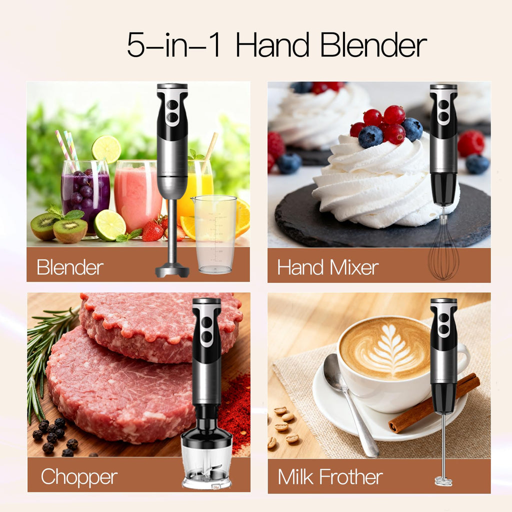 MEGAWISE 1000W Hand Blender,Multi-Attachment Immersion Blender with Chopper