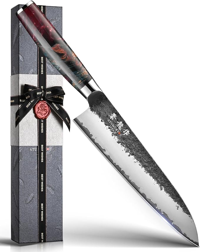 8.27 Inch Japanese Gyuto Chef Knife, Black Forged 3-Layer VG10 Steel Core