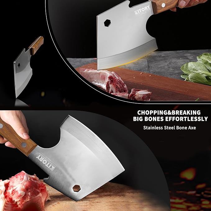 Kitory Meat Cleaver 6 Inch Bone Chopper Knife - Heavy Duty Butcher Cleaver with Wood Handle, High Carbon Stainless Steel Blade, Professional Kitchen Bone Breaker for Home & Commercial Use