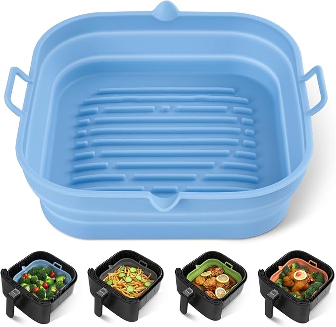 Loveuing Silicone Air Fryer Liners Square - Reusable Airfryer Collapsible Basket - Easy to Clean Air Fryers Pot for 5.8 to 8 Qt Baking Tray Oven Accessories, 8.5 Inch Large