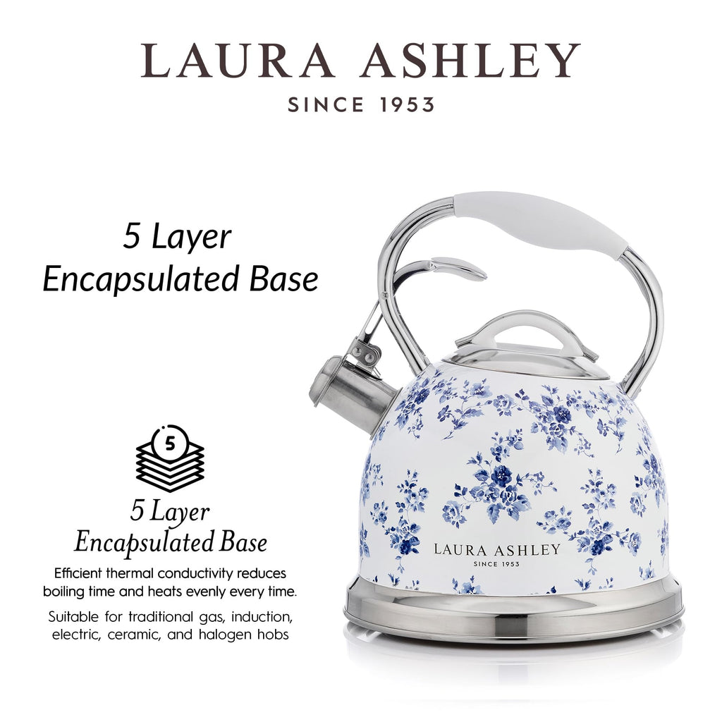Laura Ashley China Rose Whistling Tea Kettle Stovetop, Tea Pot for Stove