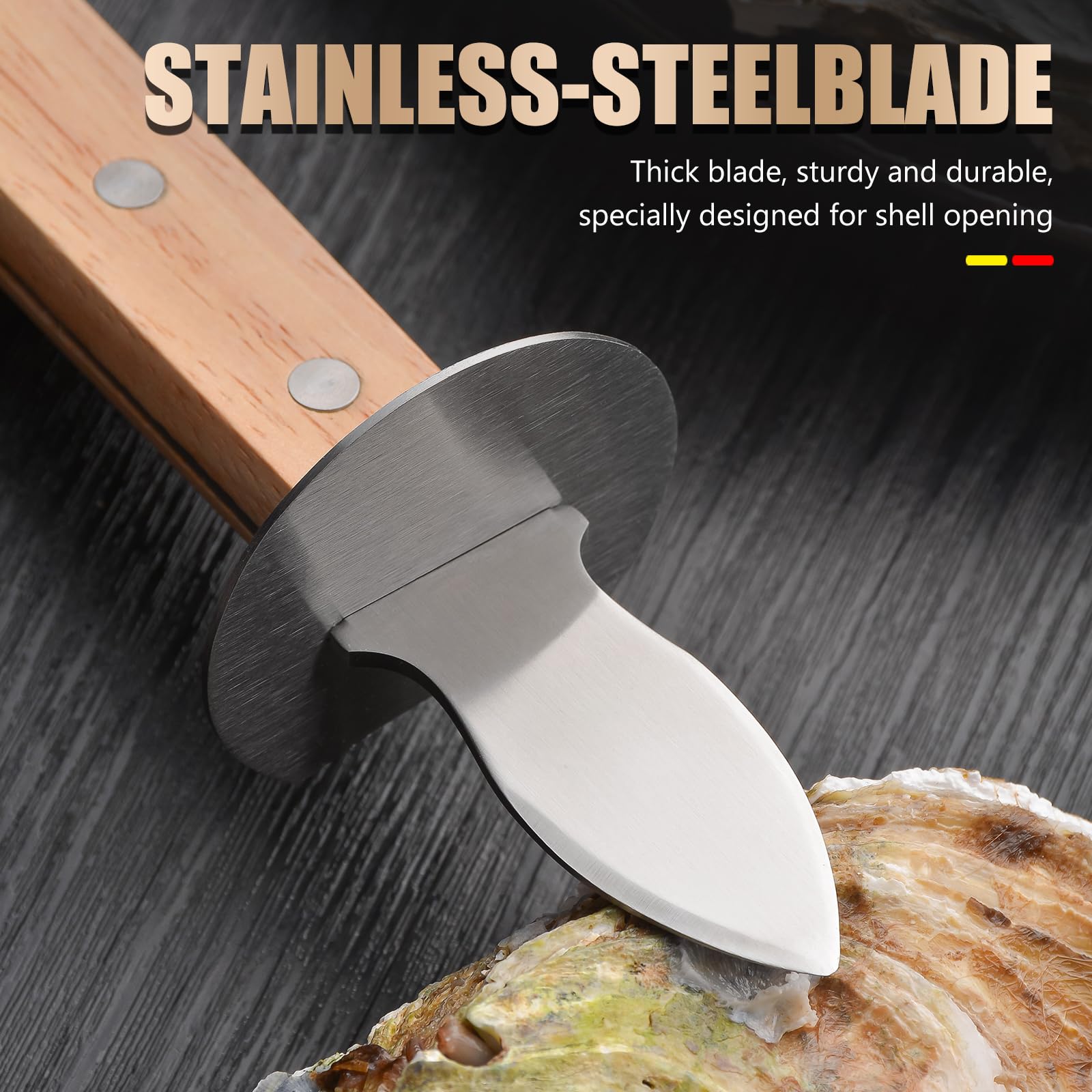 StnKitchExplor Oyster Knife Shucker Set Oyster Shucking Knife with Wooden holder Oyster Shucking Clamp Seafood Tools (Brown)