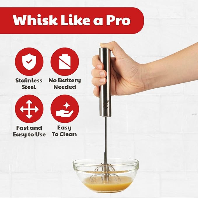 Stainless Steel Push-Down Rotary Egg Beater Hand Whisk 2 Pack 12 & 14 Inch