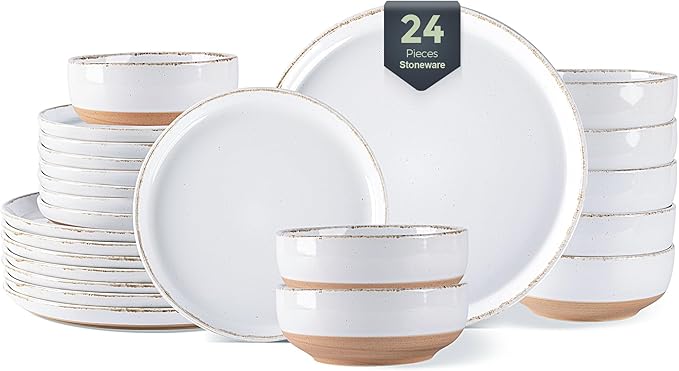 AmorArc Dinnerware Sets for 8, 24 Pieces Ceramic Plates and Bowls Set