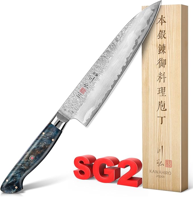 KAWAHIRO 8.27" Japanese Chef Knife, SG2 Powder Steel Gyuto, Hand Forged