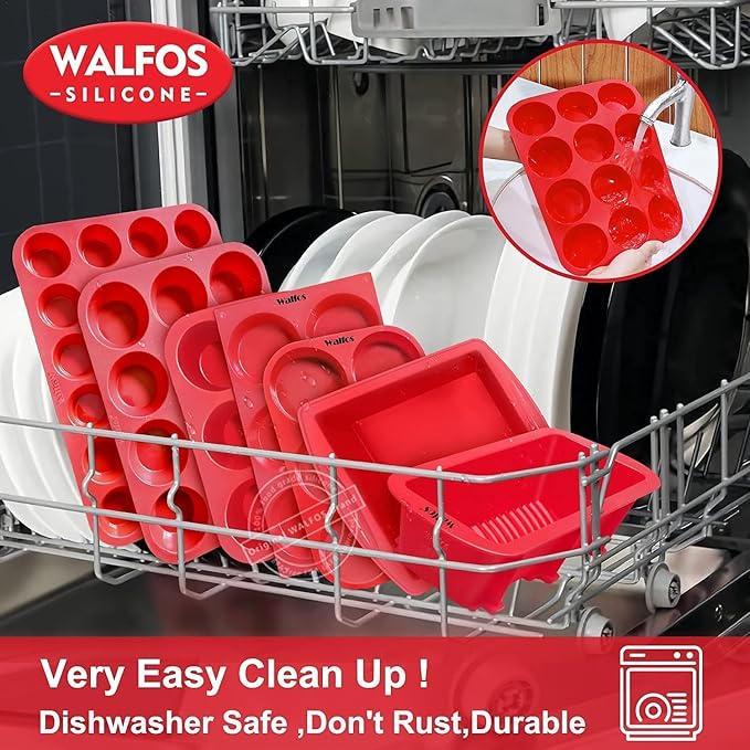 Walfos Silicone Mini Bread Baking Pan 6 Cavities Non-Stick Silicone Mini Loaf Pans 3 pcaks Food Grade Baking Mold For Bread, Cakes, Muffin, Dough, Release Easily and Dishwasher Safe