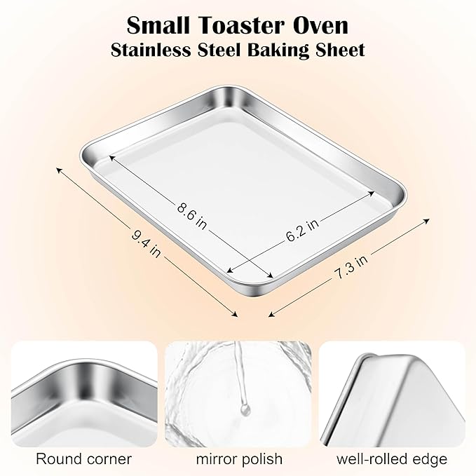 E-far Mini Toaster Oven Tray, 9.4”x7.3” Stainless Steel Baking Cookie Sheet