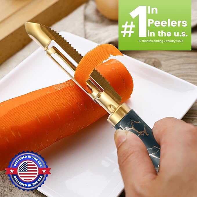 3Pcs Premium 304 Stainless Steel Potato Vegetable Peelers for Kitchen, Ultra Sharp Fruit Peeler & Fish Scaler with Real Wood Handle, Y Peeler for Corn, Apple, Carrot