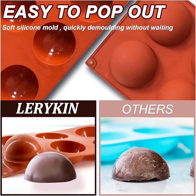 Lerykin 3 Pack Large 6-Cavity Semi Sphere Silicone Molds, Non-Stick Baking Mold for Making Standard Size Hot Chocolate Bomb, Cake, Jelly, Dome Mousse