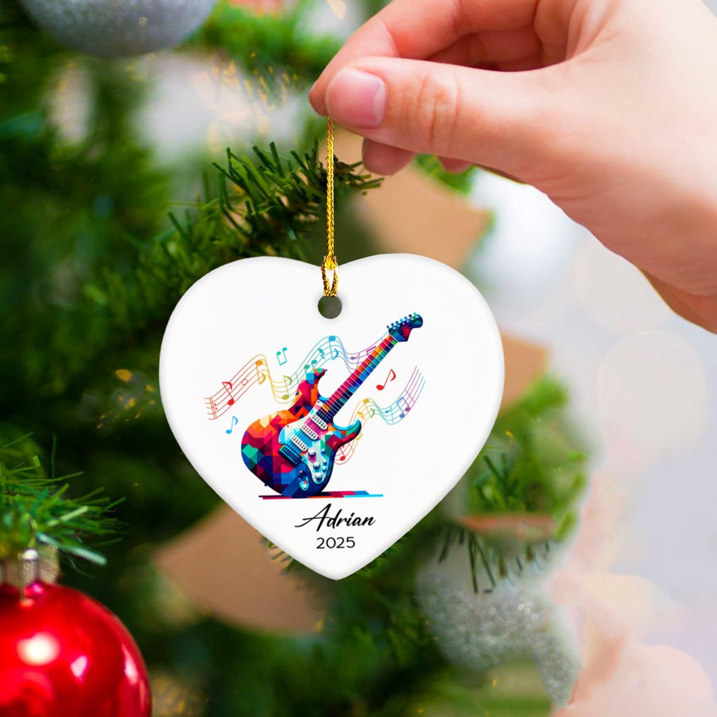Electric Guitar Xmas Tree Ceramic Ornament 2026, Personalized Electric Guitar Lovers Ornaments Keepsake, Guitarist Ceramic Ornament Christmas, Custom Name & Year Musical Instrument Player Ornaments