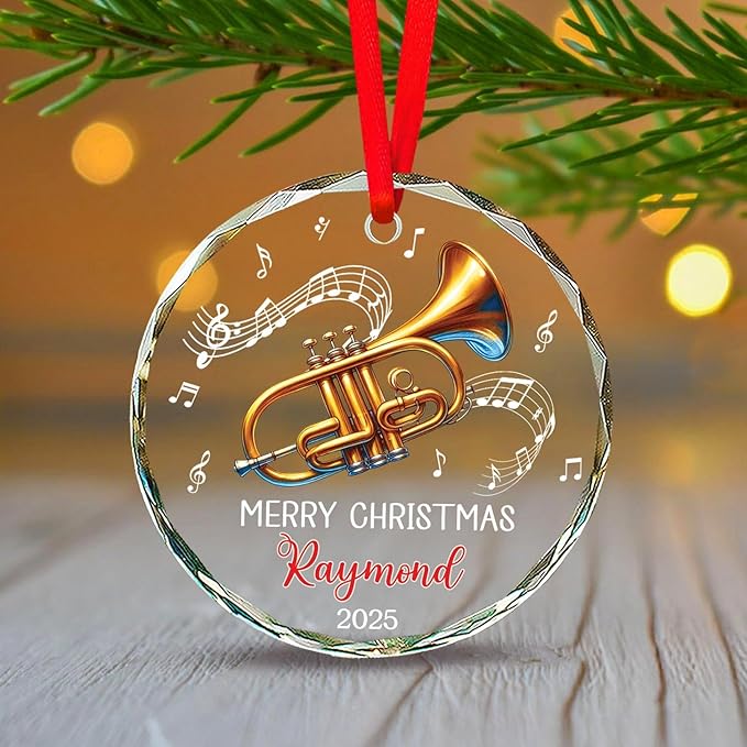 Cornet Players Xmas Glass Ornaments, Personalized Text & Name Cornet Christmas Ornament Gifts for Musical Instrument Lover, Cornetist Ornament Christmas 2026, Custom Music Lover Glass Ornaments Decor