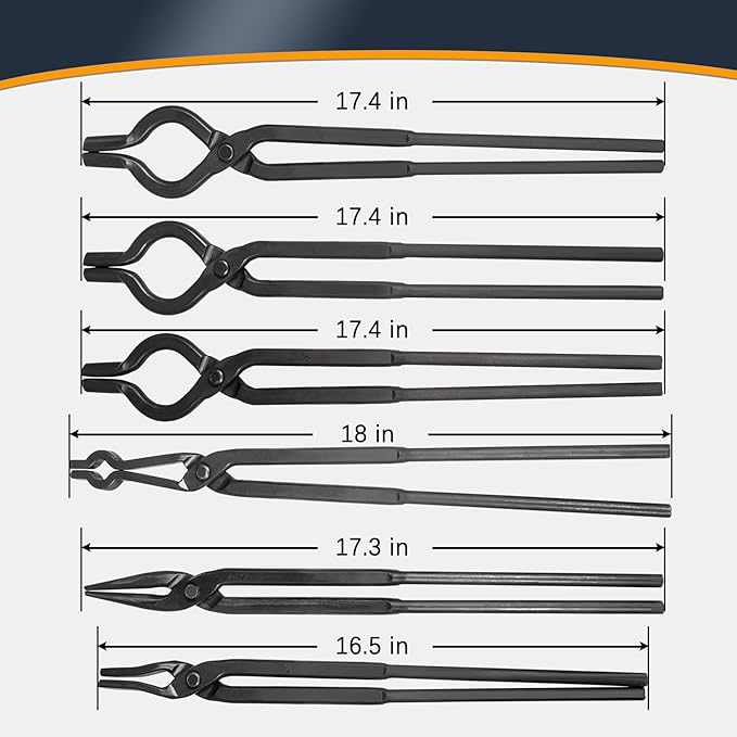 V-SEK Blacksmith Tong - 3/8" 1/2" 5/8" V-Bit, 1/4 Flat Jaw, Pick Up, Scroll
