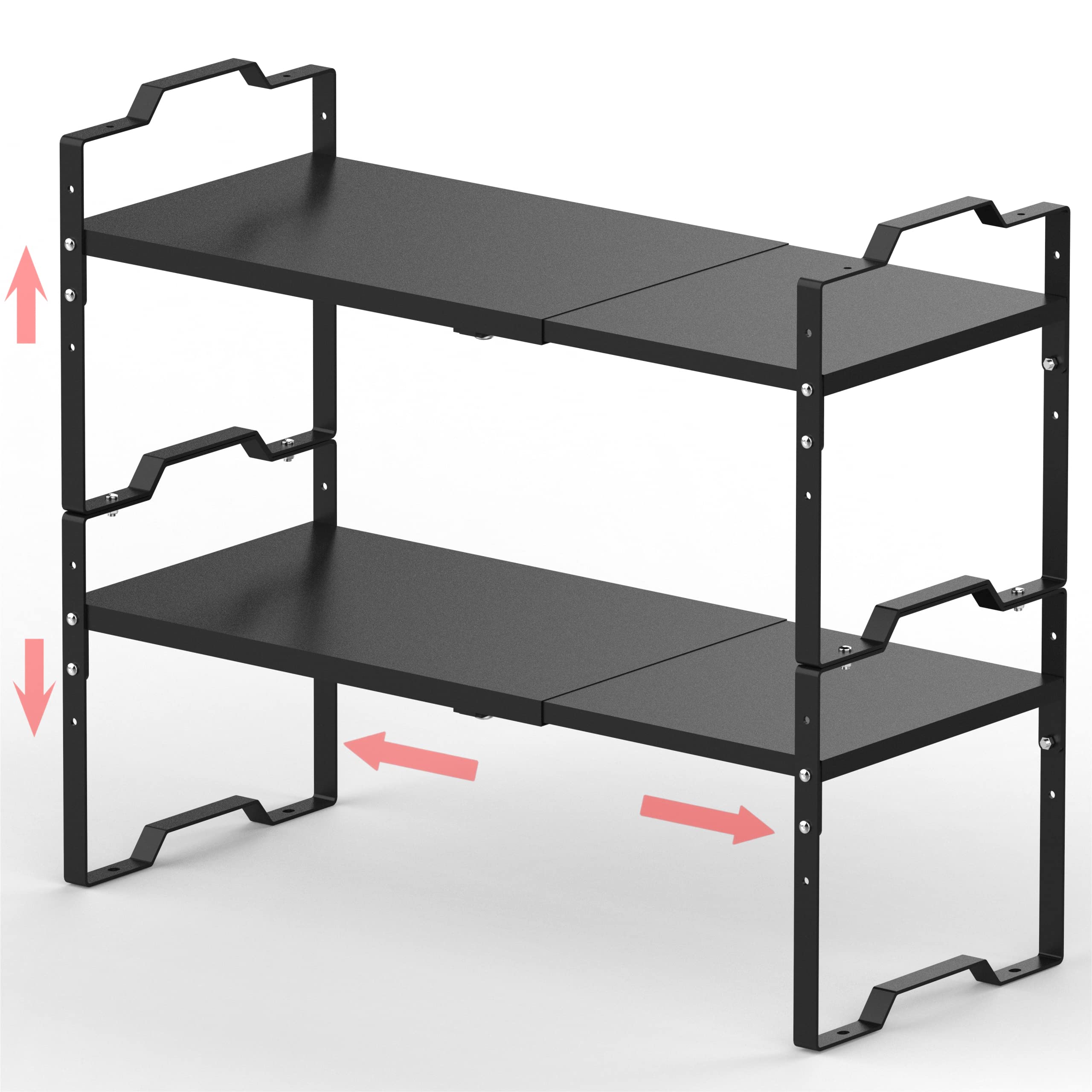 Jojocross Expandable Shelf for Cabinet Organizer Adjustable Stackable Spice Rack at Kitchen and Bathroom more, Counter Countertop Cupboard Organization Pantry Storage(MEDIUM/2PACKS/BLACK)