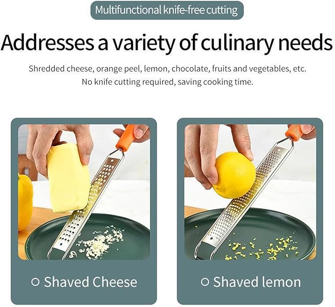 Lemon Zester & Cheese Grater Set of 2,Kitchen Zester Tool for Cheese,Lemon,Nutmeg, Chocolate, Fruits, Vegetables With Protective Cover (Orange)