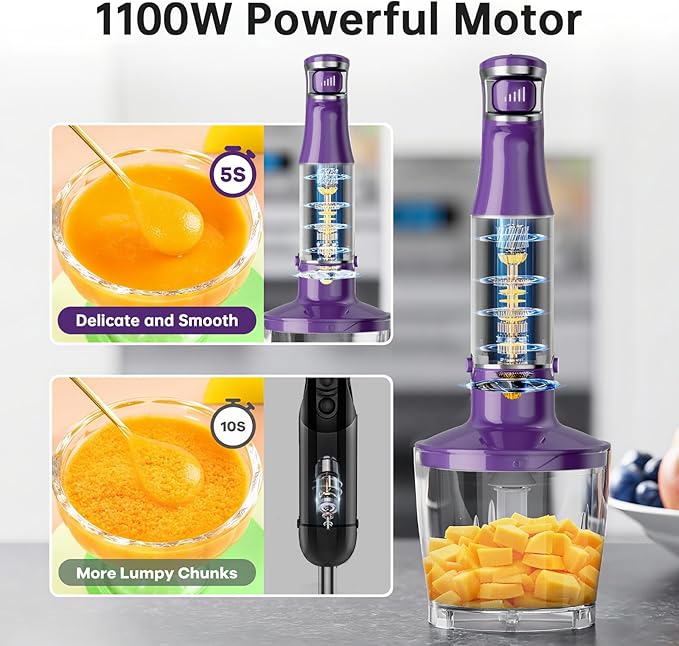 Turelar Immersion Blender Handheld 5 in 1 Hand Blender Set 1100W Heavy Duty