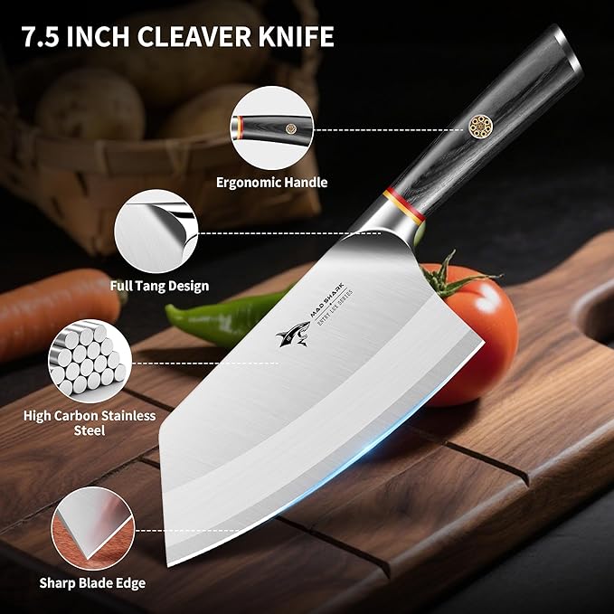 MAD SHARK 7 Inch Meat Cleaver Knife Professional German Stainless Steel