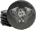 Engraved V-Twin Motorcycle Engine Coasters Set of 5 – Round – USA Made