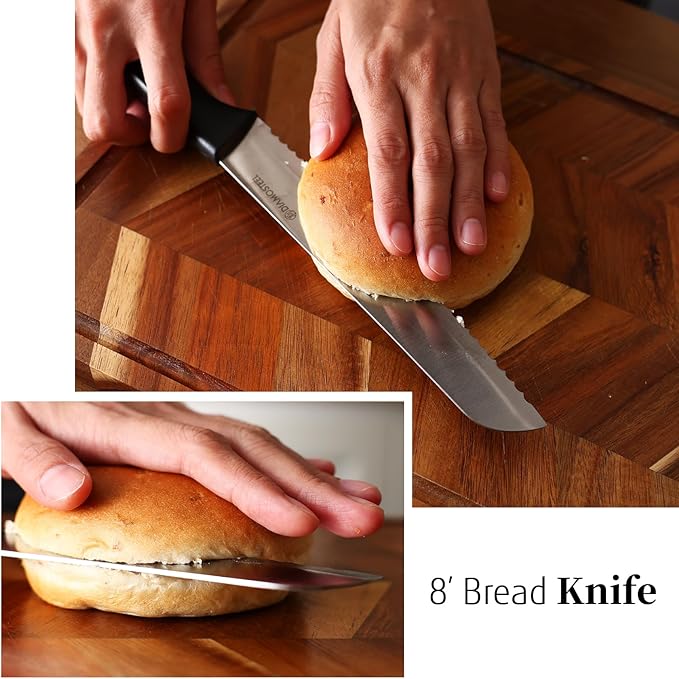 Diamosteel Black Knife Set with Wooden Block, 7-Piece Sharp Knife Block Set