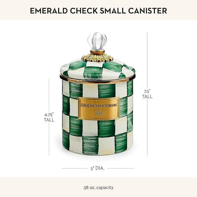 MACKENZIE-CHILDS Enamel Canister, Small, Green-and-White Emerald Check