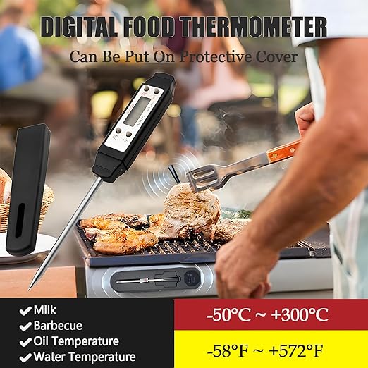 Ausenzup Meat Thermometer - Digital Food Thermometer for Cooking Kitchen - Automatic Calibration Pen Style Electronic Pocket Thermometer for Water Temperature, Barbecue (Black)