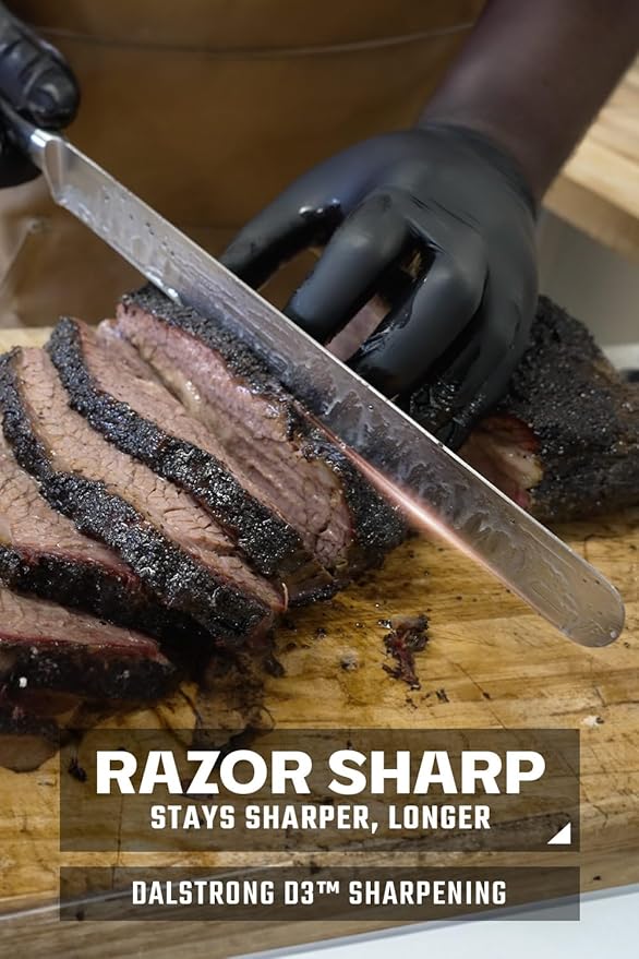 Dalstrong 12" Slicing Knife — Granton Edge, Forged German HC Steel, 56+ HRC — For BBQ Brisket, Holiday Roasts & Turkey Carving — Full-Tang G10, Sheath, Gladiator ELITE, customer support