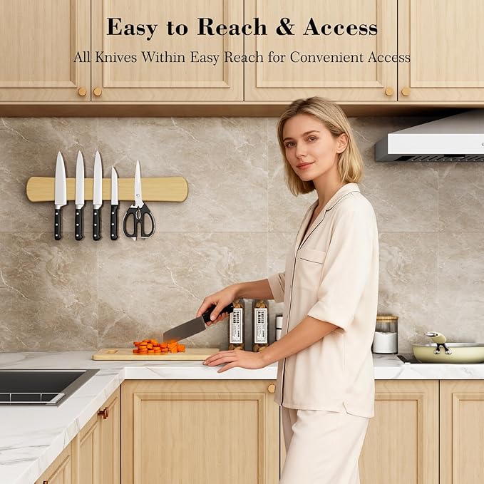 Magnetic Knife Holder, 18 Inch Bamboo Wood Knife Strip for Wall or Fridge