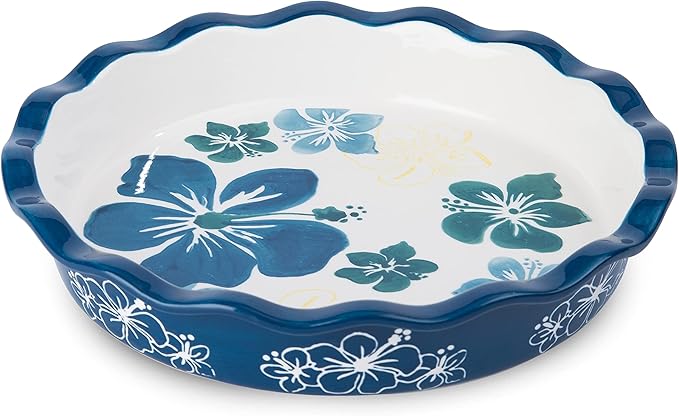 Sagoskat Pie Pan Ceramic Pie Plate, 9 inch Deep Dish Pie Pans, Nonstick Pie Pans for Baking, Blue and White Floral Pie Dish For Kitchen