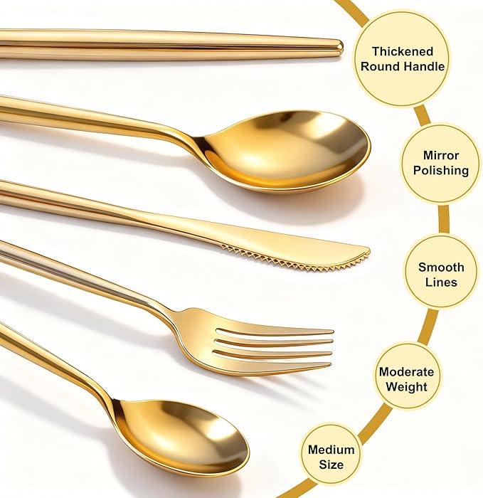 Rubtlamp 90Pcs Gold Plastic Silverware, Gold Disposable Utensils, Plastic Cutlery Include 30 Plastic Knives, 60 Forks and Spoons, Fancy Plastic Silverware Heavy Duty for Party