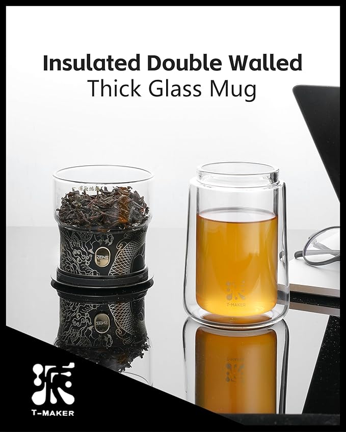 ZENS Glass Infuser Teapot, Cool One Touch Tea Maker For Loose Tea, Dragon