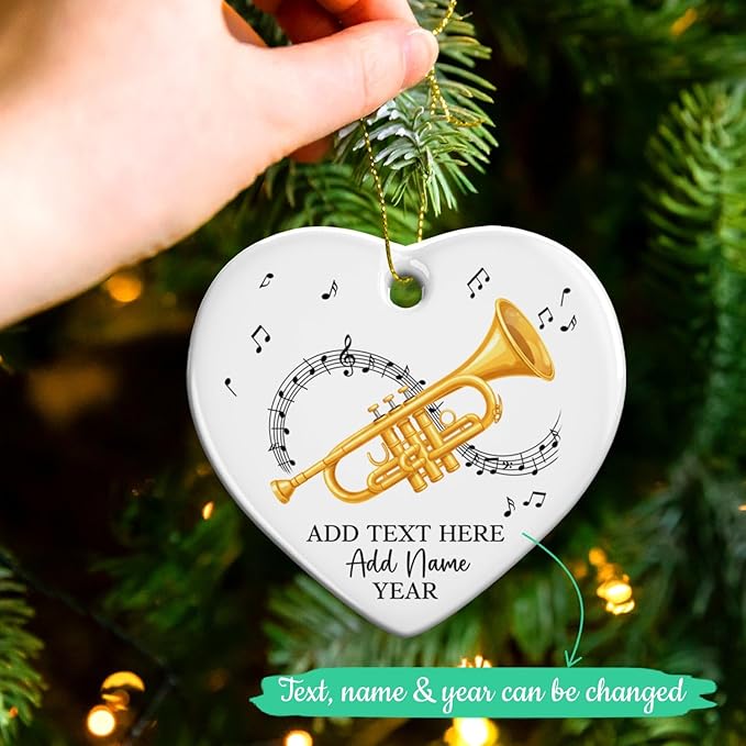 Personalized Text Name Year Trumpet Xmas Ceramic Ornaments, Trumpet Instrument Christmas Tree Ornament 2026, Trumpetist Christmas Ornament Gift for Men Women, Instrument Themed Xmas Decor