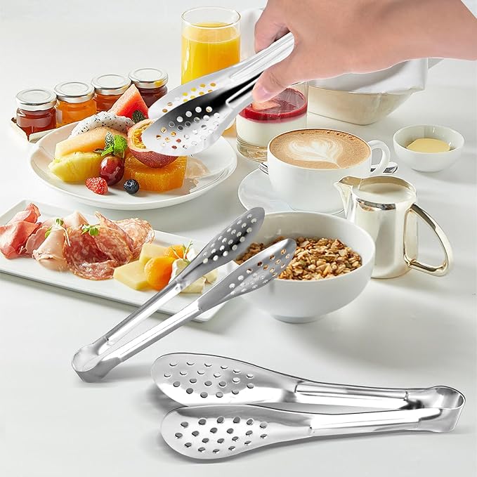 10PCS 5 Inch mini tongs Serving Tongs Small Kitchen Tongs Silver