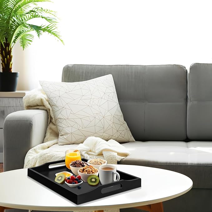RRX Bamboo Food Serving Tray with Handles,Breakfast Bed Tray (Black)
