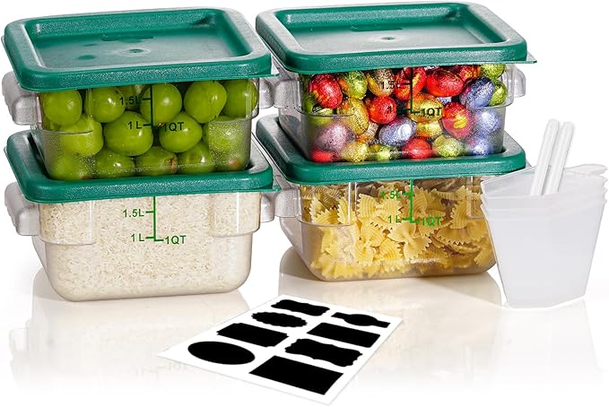 2QT 4PCS NSF Commercial Clear Food Storage Containers with Lids(GREEN)