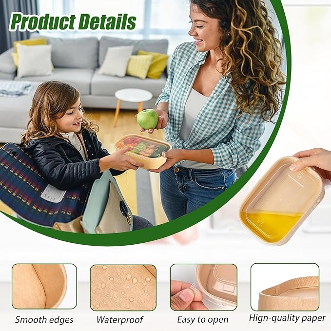 50-Pack 34oz Kraft Paper Bowls, Disposable Meal Prep Containers with Lids and Forks, Food Prep Containers To Go Food Containers Deli Containers for Take-out, Meal Prep, World Cup Party Supplies